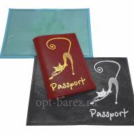 A-067 Обложка на паспорт &quot;Кошка-1&quot; (нат. кожа)  - A-067 Обложка на паспорт "Кошка-1" (нат. кожа) 