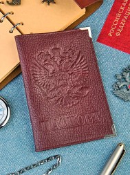 A-061 Обложка на паспорт с гербом РФ и  металл. уголками (флотер/нат.кожа)