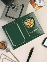 A-075 Обложка на паспорт (металл. герб РФ/нат. кожа)